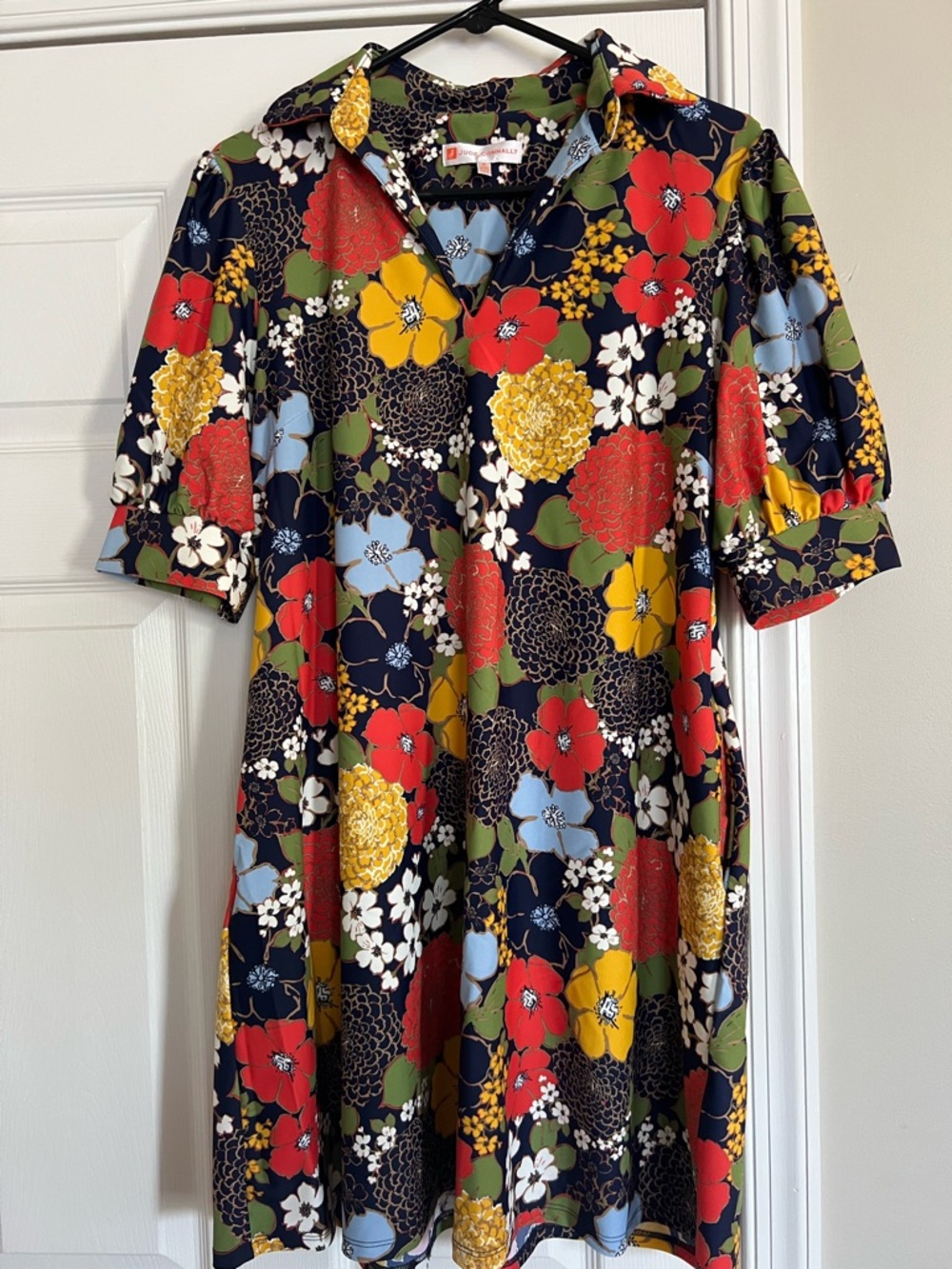Jude Connally Bold Floral A-Line Dress in Navy, Red, Yellow, Blue